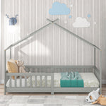 House Bed, Solid Wood with Fence & Fall Protection, Gray