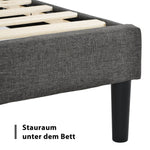 Upholstered Bed 140x200cm, with Slatted Frame & Headboard, Double Bed, Linen Dark Grey
