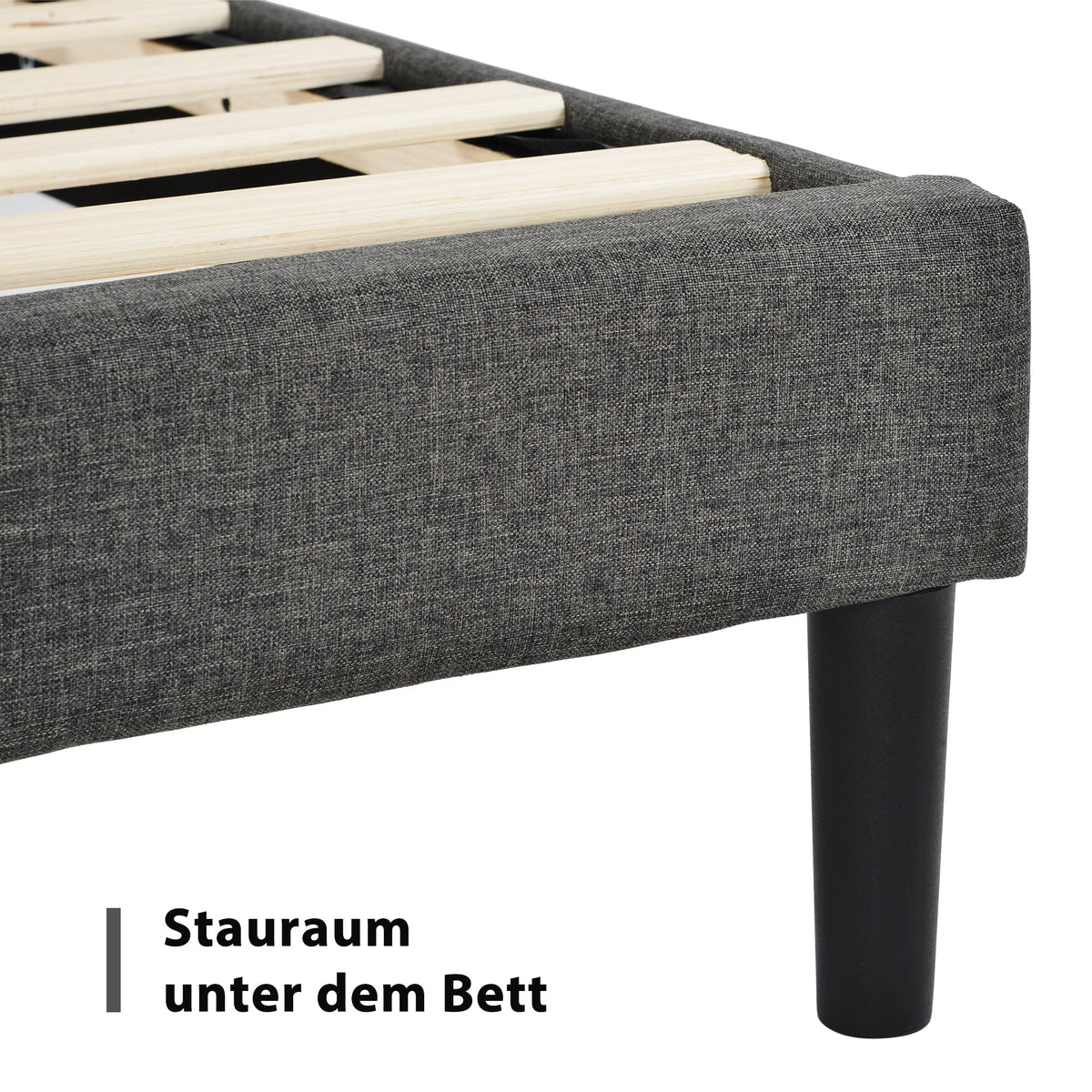 Upholstered Bed 140x200cm, with Slatted Frame & Headboard, Double Bed, Linen Dark Grey