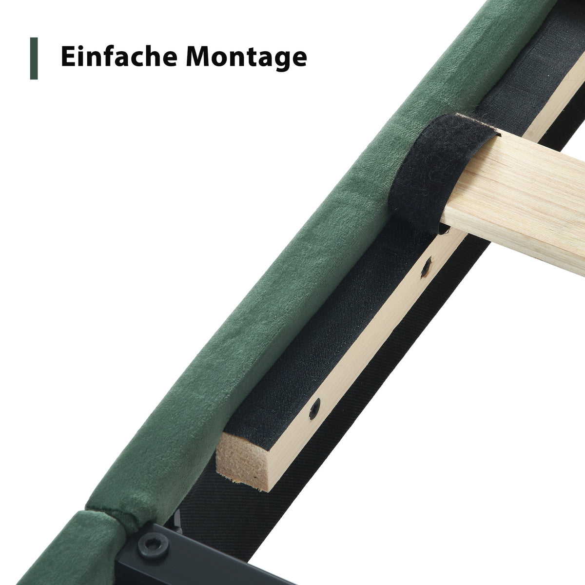 Upholstered Bed, 90 x 200 cm, Slatted Frame & Headboard, Velvet Dark Green
