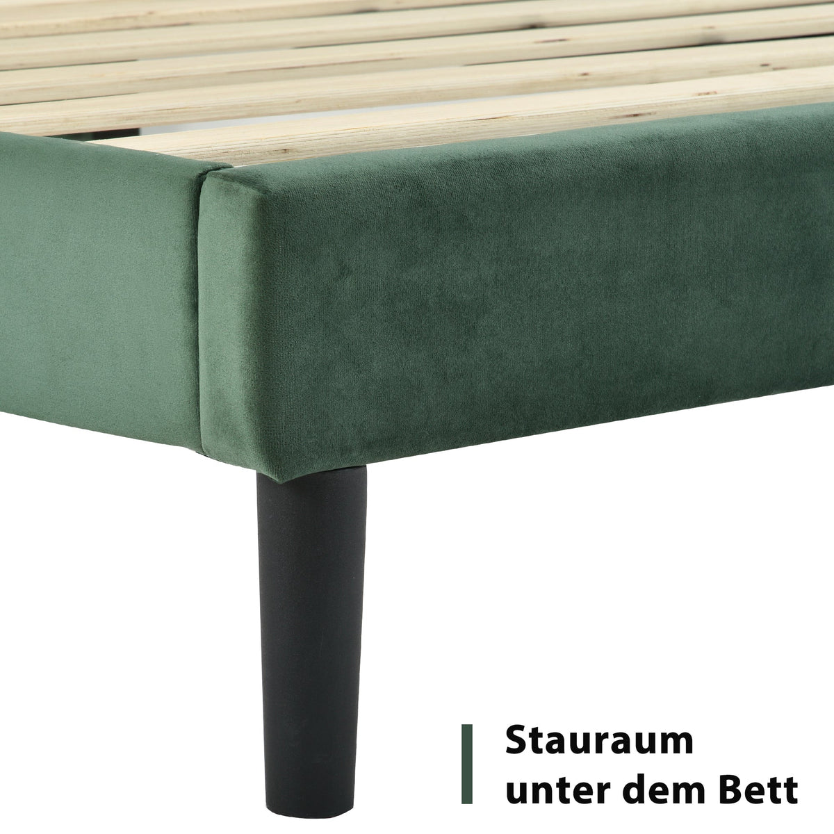 Upholstered Bed 140x200cm with Slatted Frame & Headboard, Velvet Dark Green