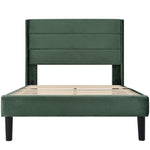 Upholstered Bed, 90 x 200 cm, Slatted Frame & Headboard, Velvet Dark Green