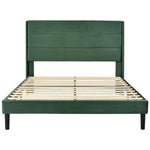 Upholstered Bed 140x200cm with Slatted Frame & Headboard, Velvet Dark Green