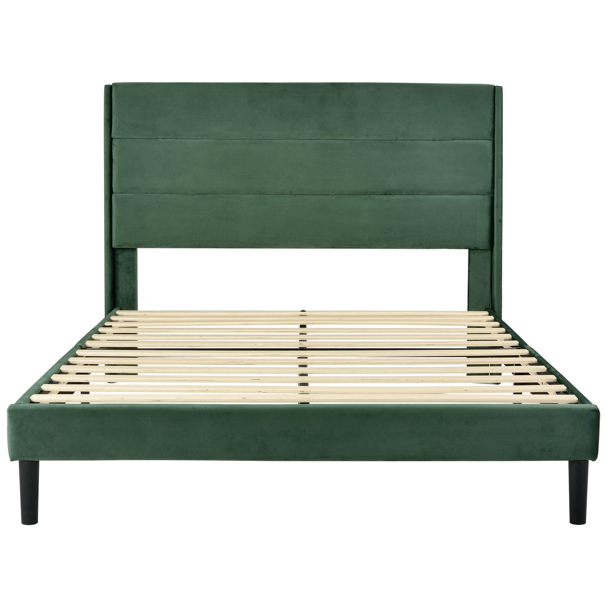 Upholstered Bed 140x200cm with Slatted Frame & Headboard, Velvet Dark Green