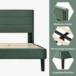 Upholstered Bed, 90x200cm Double with Slatted Frame & Headboard, Dark Green Velvet