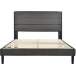 Upholstered Bed 140x200cm, with Slatted Frame & Headboard, Double Bed, Linen Dark Grey