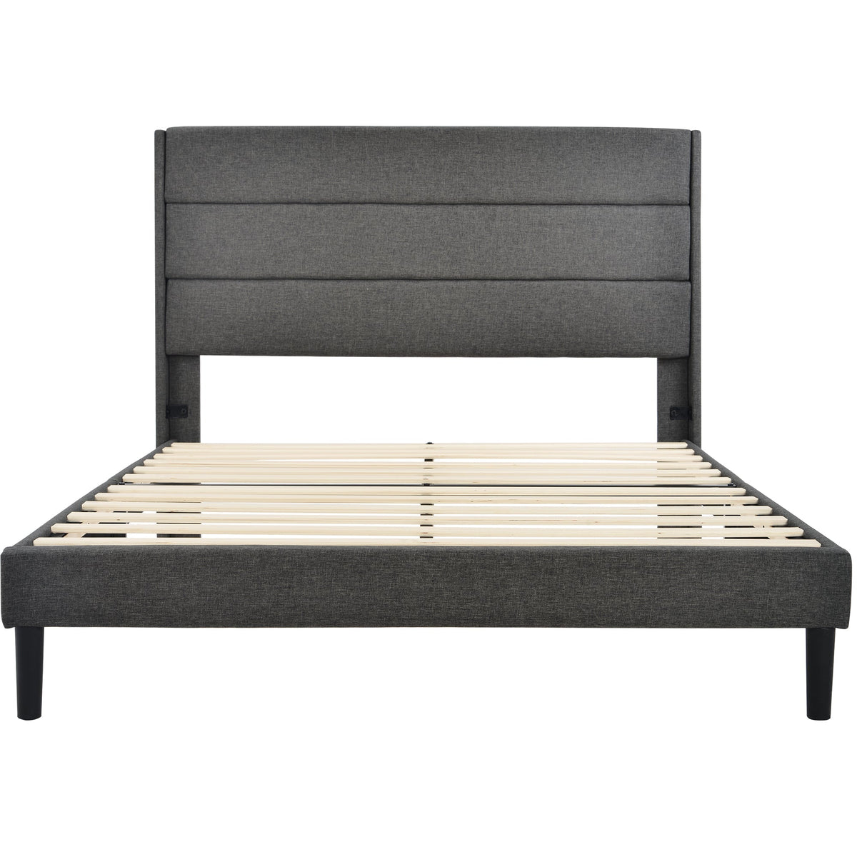 Upholstered Bed 140x200cm, with Slatted Frame & Headboard, Double Bed, Linen Dark Grey