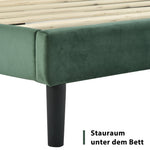 Upholstered Bed, 90 x 200 cm, Slatted Frame & Headboard, Velvet Dark Green