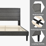 Upholstered Bed 140x200cm, with Slatted Frame & Headboard, Double Bed, Linen Dark Grey