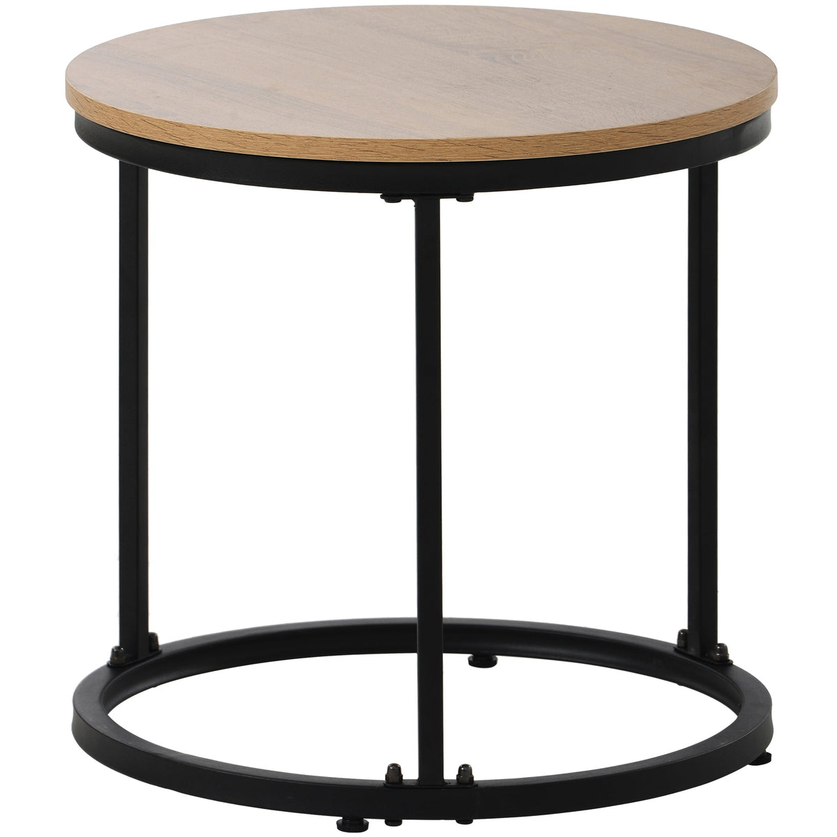 Round coffee table set of 2 nested side tables (oak)