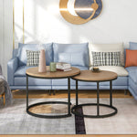 Round coffee table set of 2 nested side tables (oak)