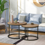 Round coffee table set of 2 nested side tables (oak)