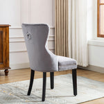 Velvet Dining Chairs Set of 2 with Oak Legs and Chrome Knocker, Grey Velvet
