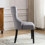 Velvet Dining Chairs Set of 6 with Oak Legs and Chrome Knocker, Grey Velvet