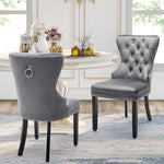 Velvet Dining Chairs Set of 6 with Oak Legs and Chrome Knocker, Grey Velvet