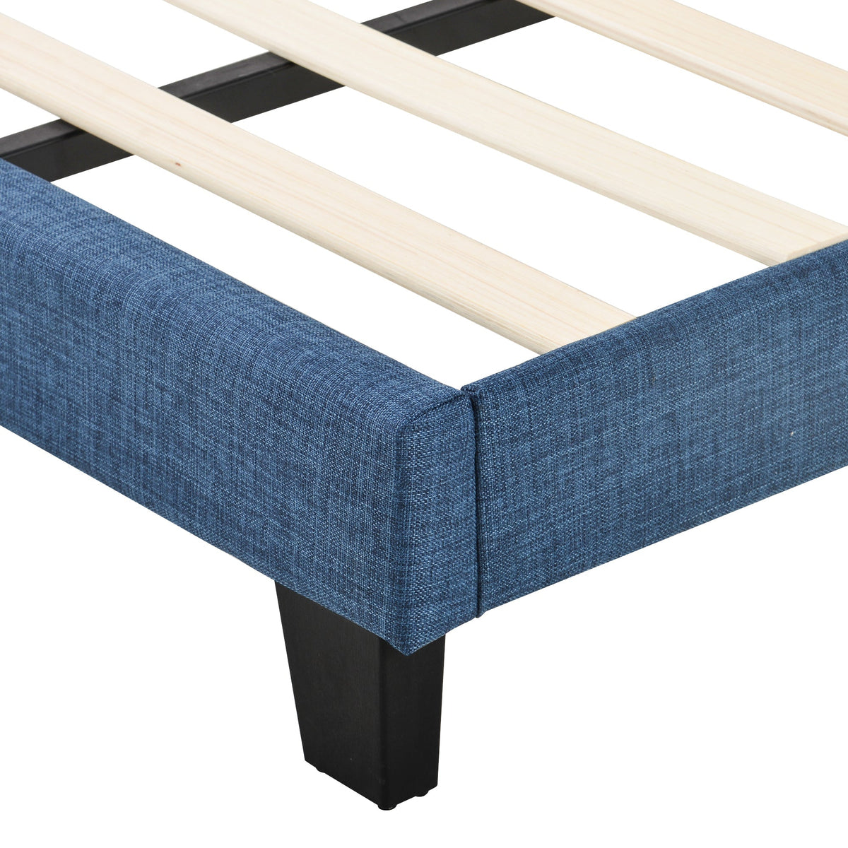 Upholstered Bed with Headboard, 140x200cm, Blue Linen