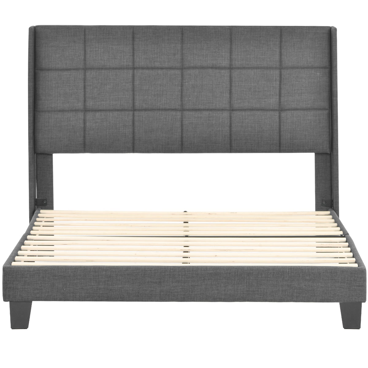 Upholstered Bed, Double with Slatted Frame, 140x200cm, Grey Linen (with Spring Mattress)