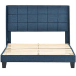 Upholstered Bed with Headboard, 140x200cm, Blue Linen