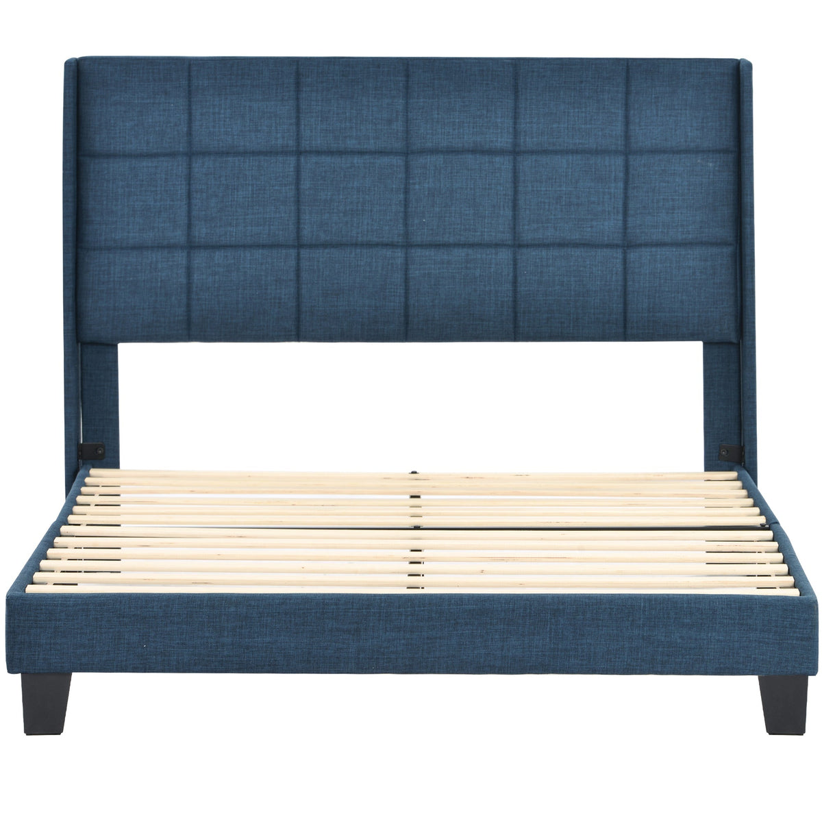 Upholstered Bed with Headboard, 140x200cm, Blue Linen