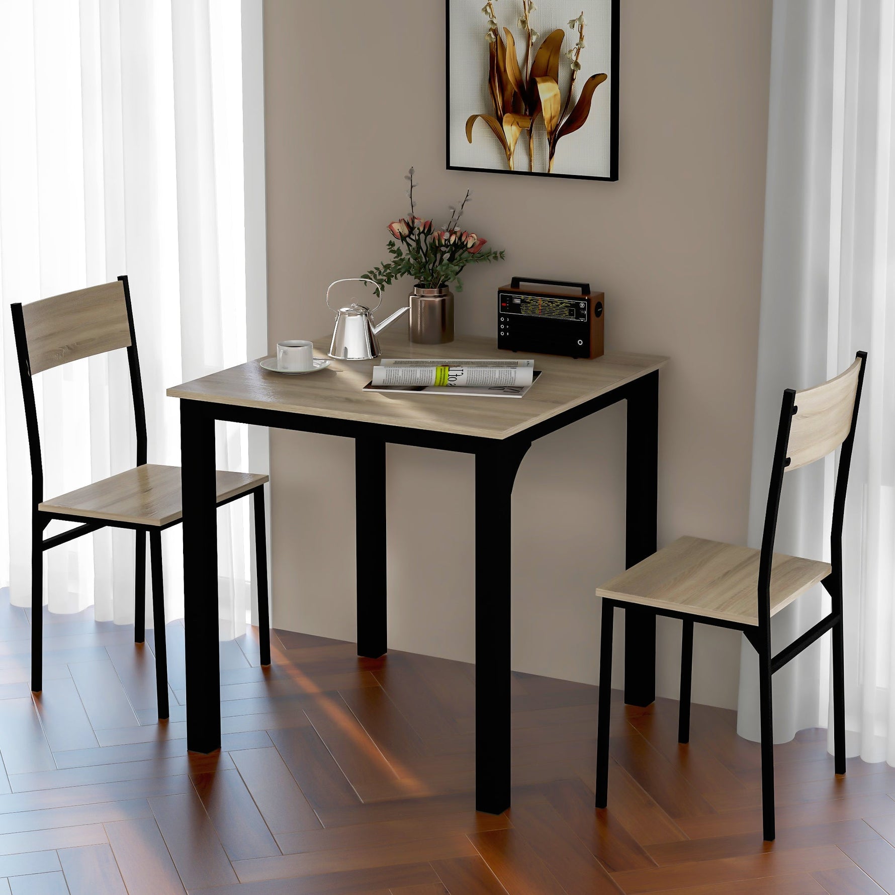 Dining Set Table with 2 Chairs Multi-Use - Natural Color