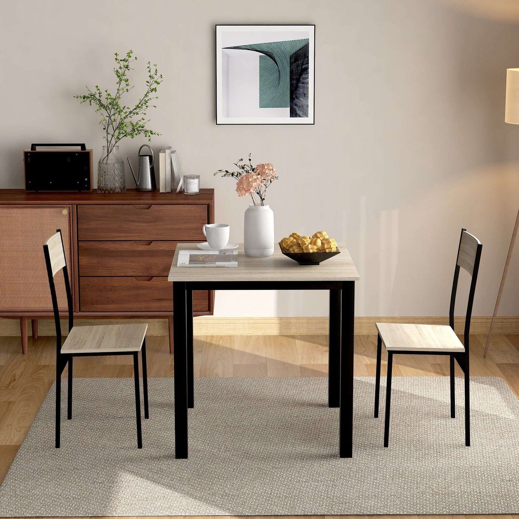 Dining Set Table with 2 Chairs Multi-Use - Natural Color