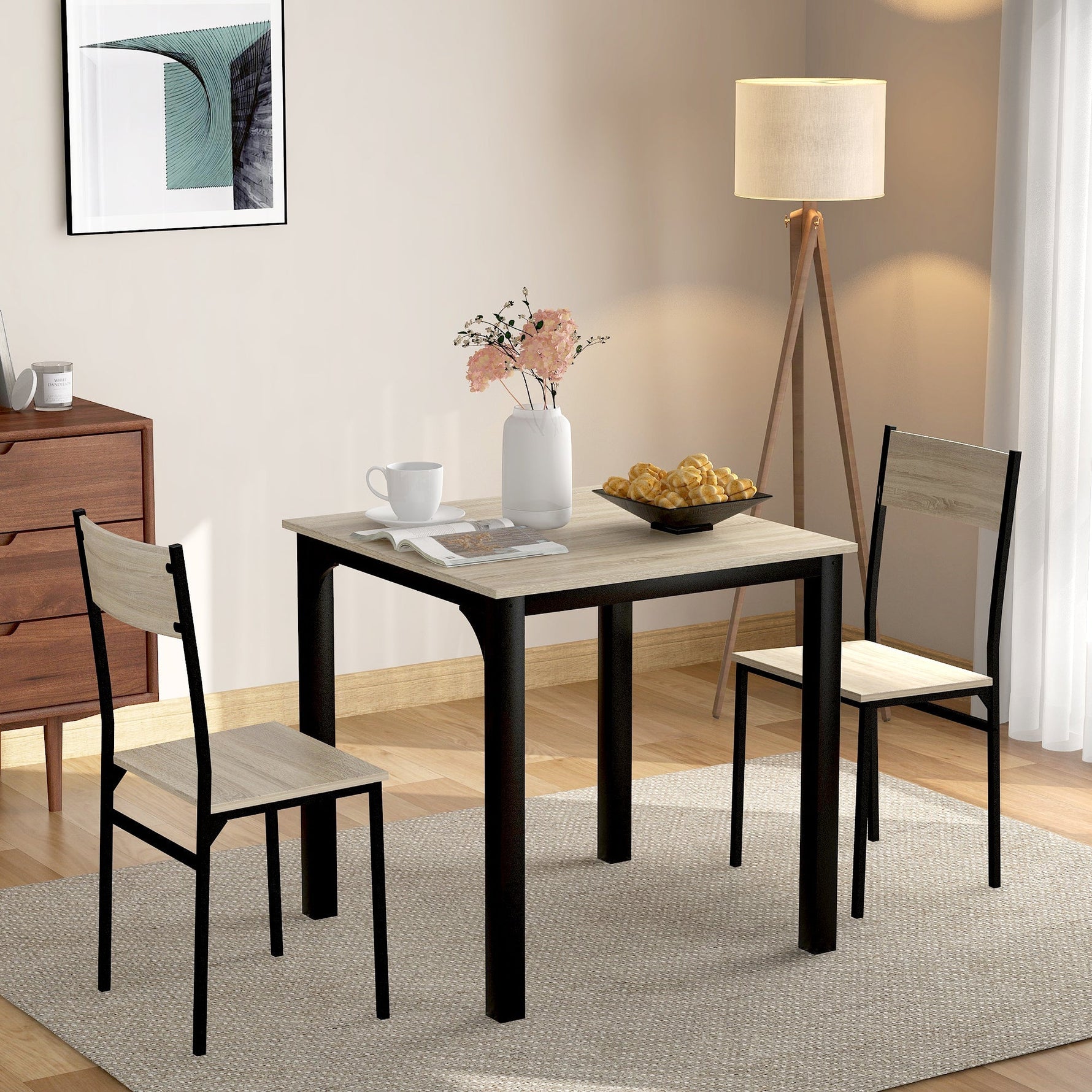 Dining Set Table with 2 Chairs Multi-Use - Natural Color