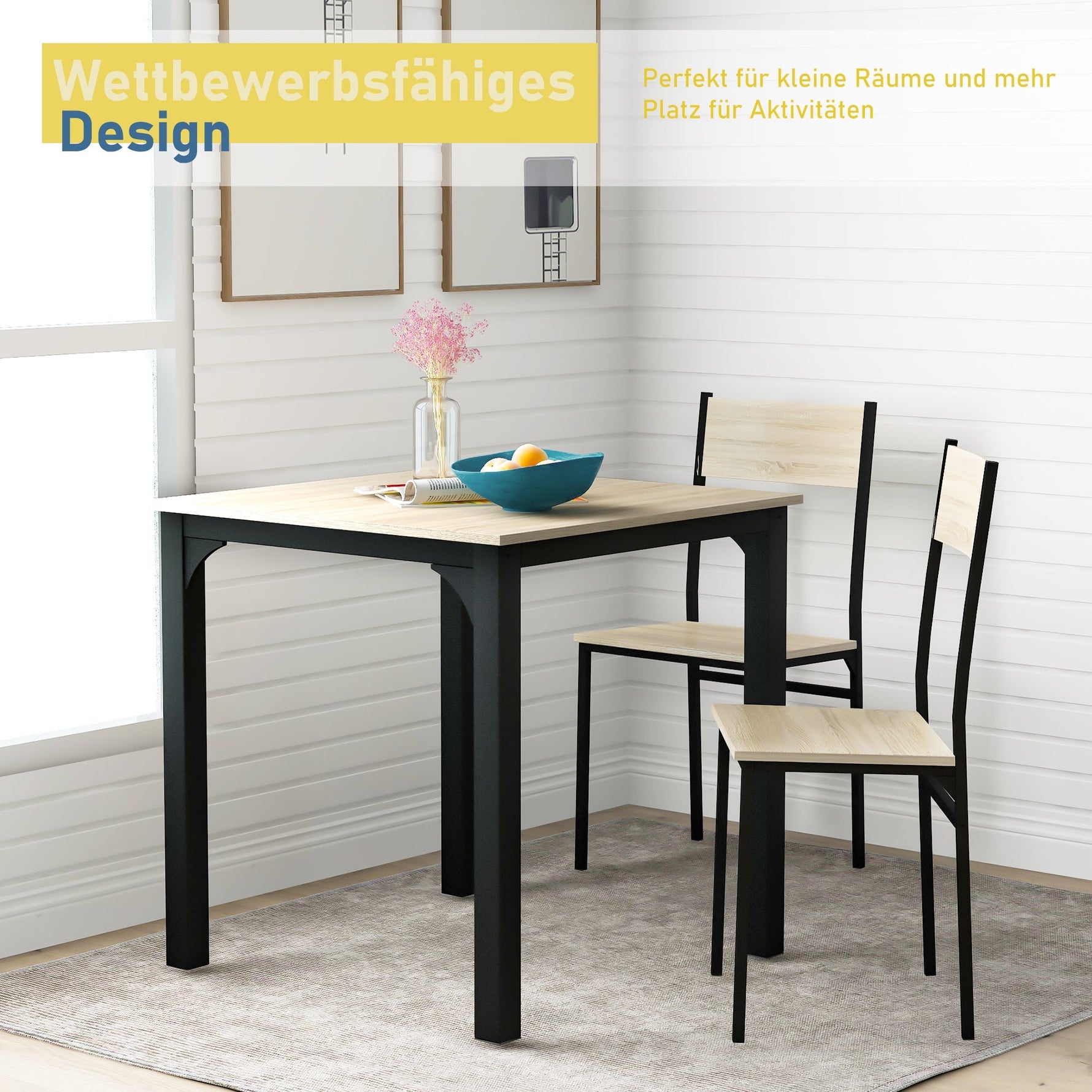 Dining Set Table with 2 Chairs Multi-Use - Natural Color