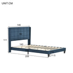Upholstered Bed with Headboard, 140x200cm, Blue Linen