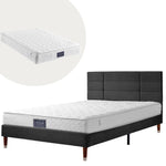 Upholstered Double Bed, 140x200cm with Headboard & Slatted Frame, Black Linen