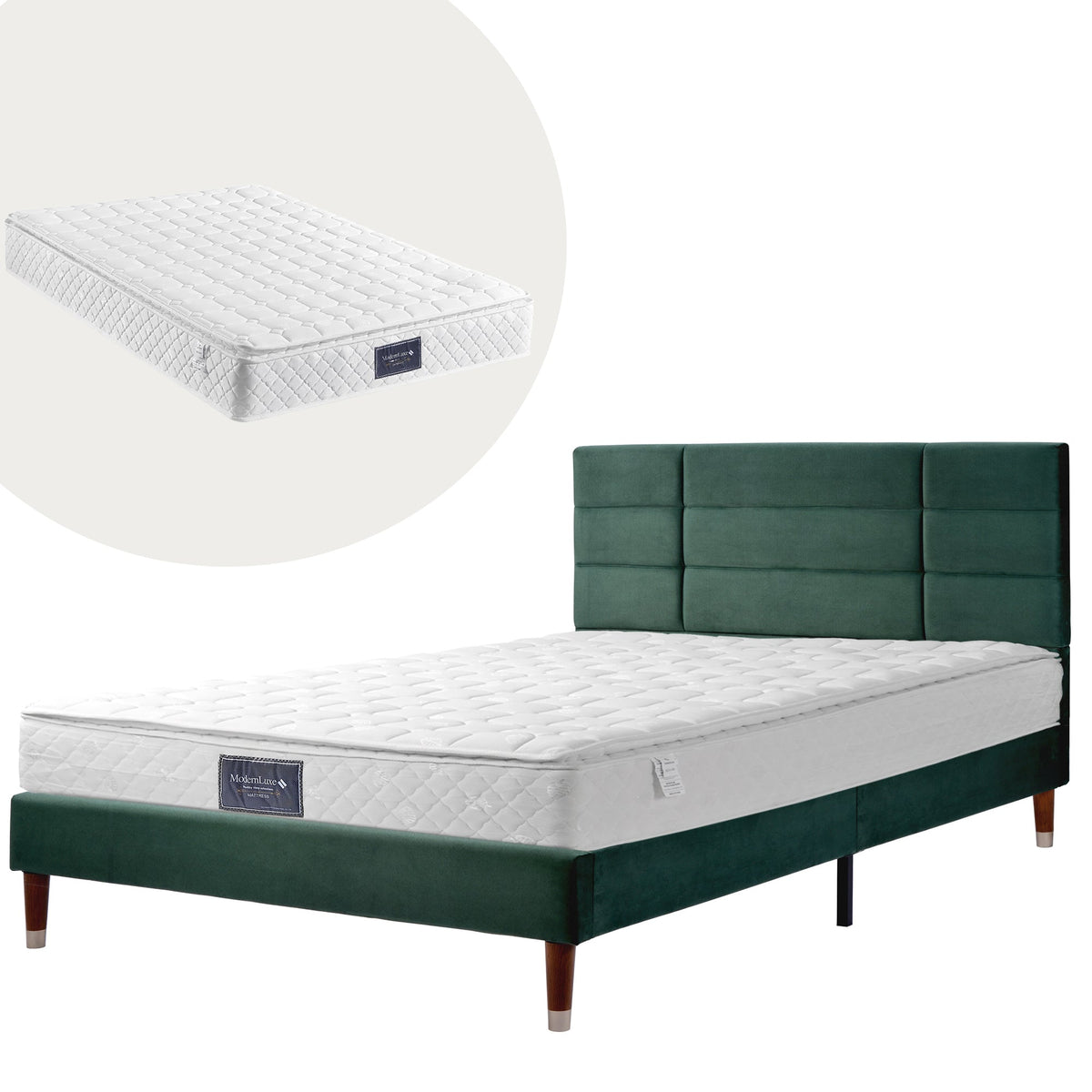 Upholstered Bed, Double with Slatted Frame, 140x200cm, Dark Green Velvet