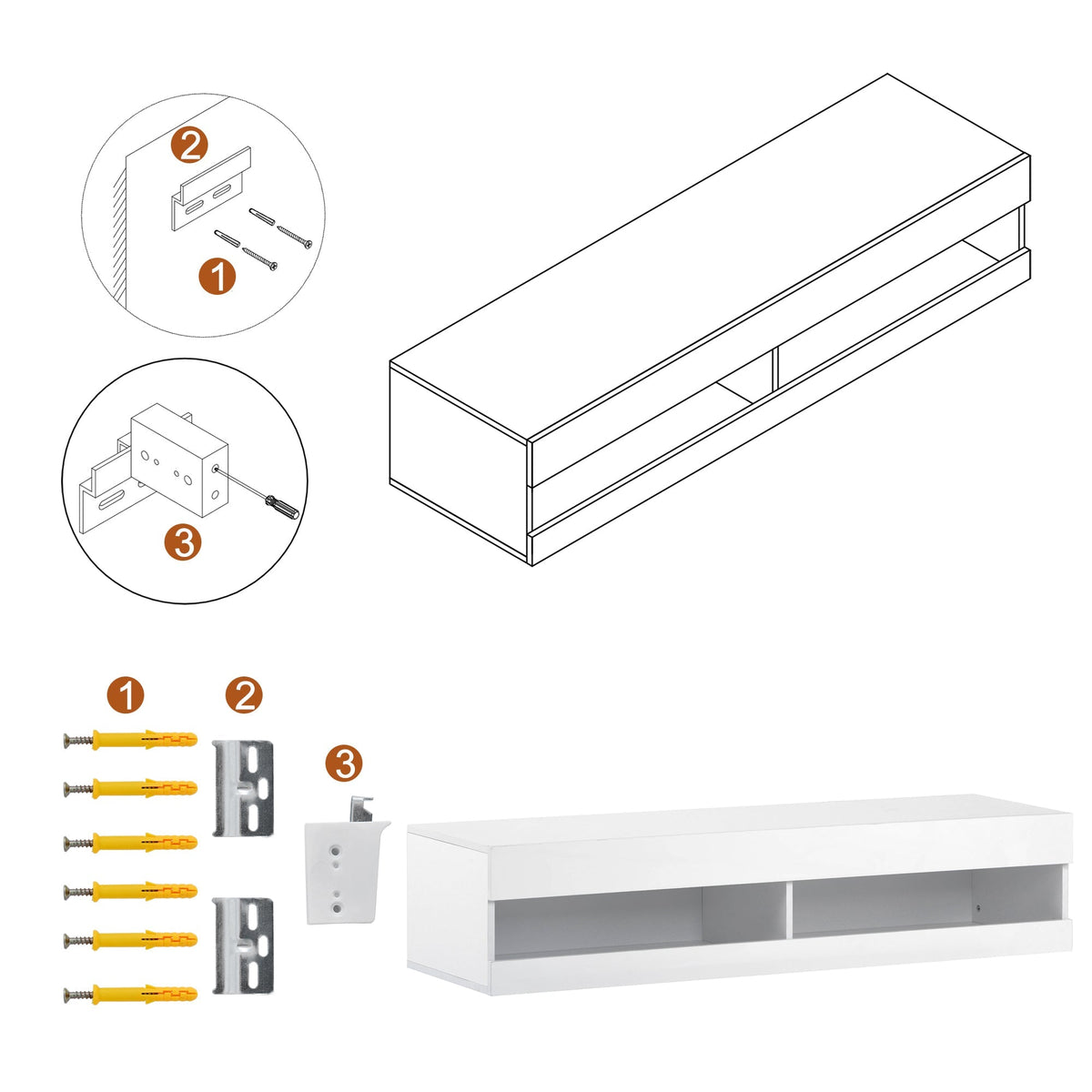 LED TV Cabinet, Lowboard with LED Lighting & Storage, White