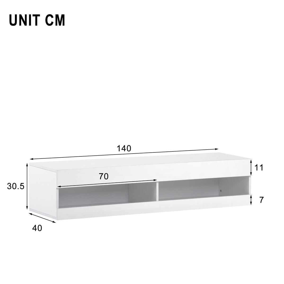 LED TV Cabinet, Lowboard with LED Lighting & Storage, White