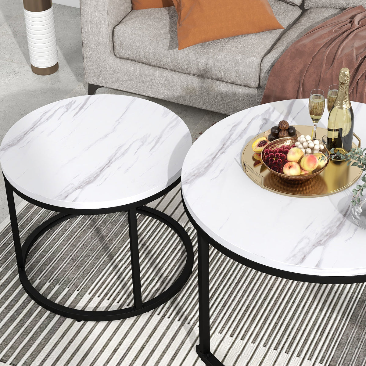 Round Coffee Table Set of 2, Nested Side Table for Living Room