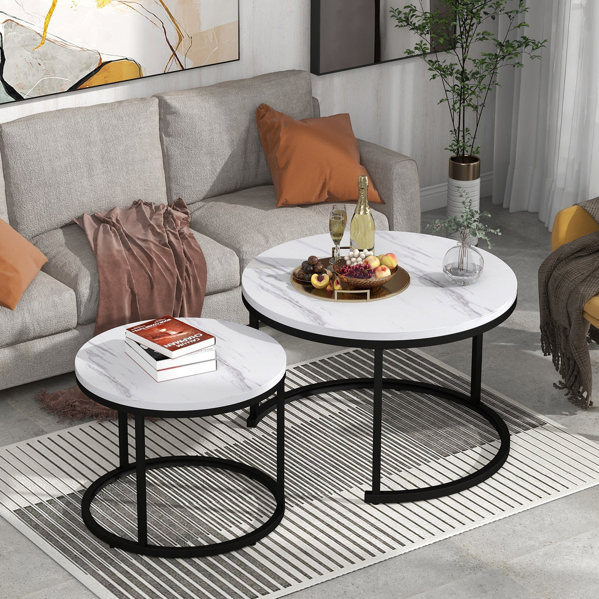 Round Coffee Table Set of 2, Nested Side Table for Living Room