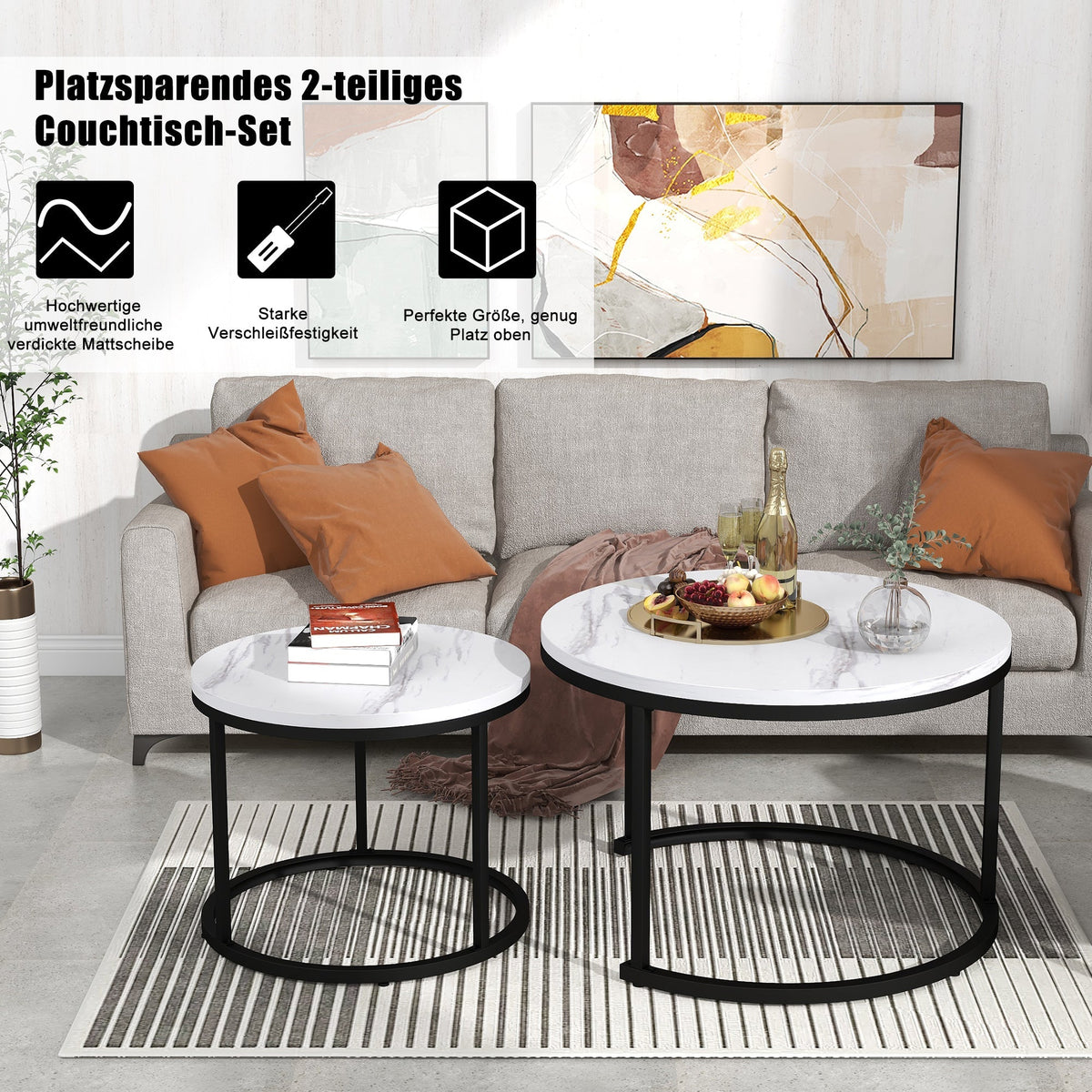 Round Coffee Table Set of 2, Nested Side Table for Living Room