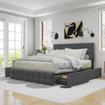 Upholstered Bed 140x200cm Storage, 4 Drawers, Adjustable Headboard, Linen Grey