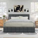 Upholstered Bed 140x200cm Storage, 4 Drawers, Adjustable Headboard, Linen Grey
