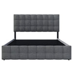 Upholstered Bed 140x200cm Storage, 4 Drawers, Adjustable Headboard, Linen Grey