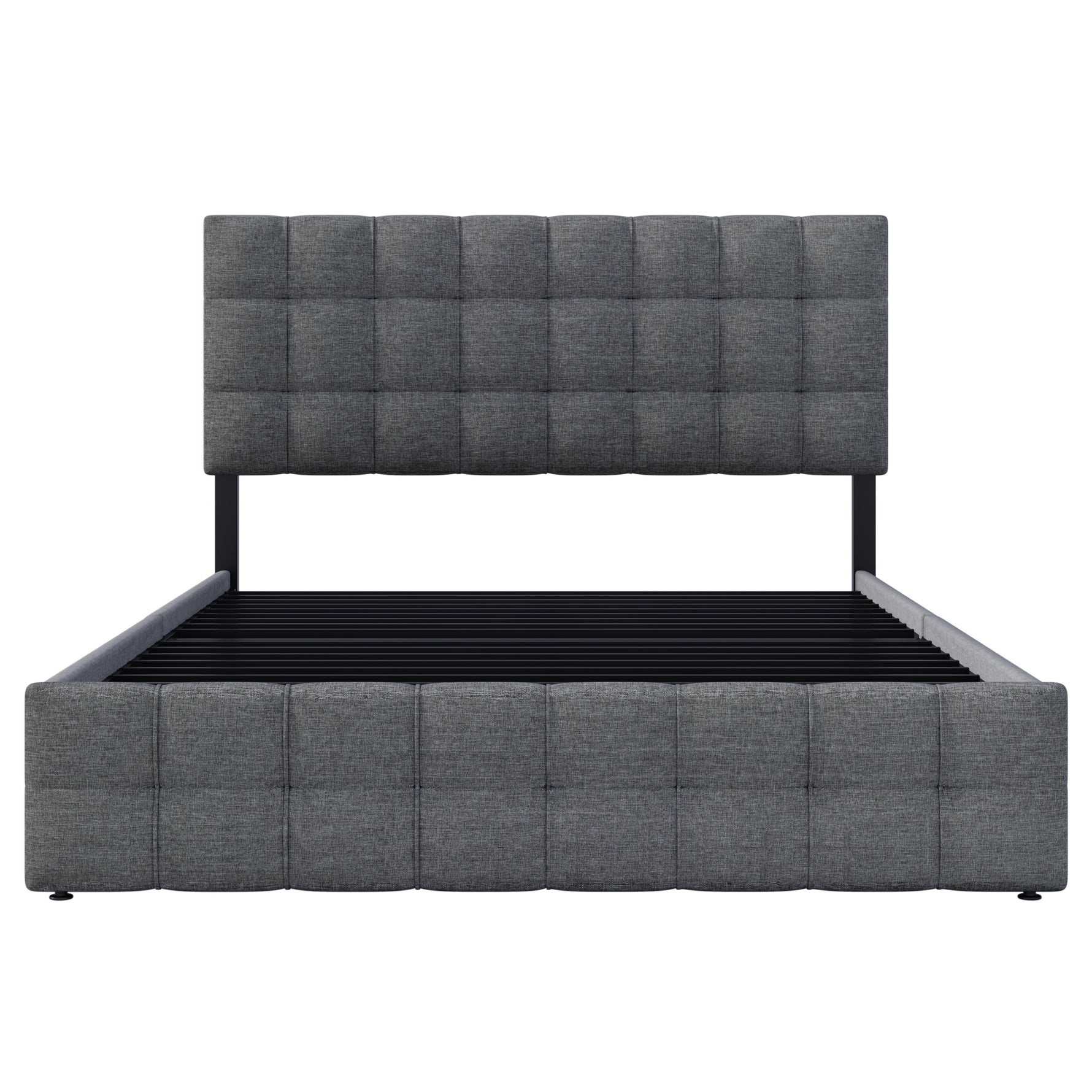Upholstered Bed 140x200cm Storage, 4 Drawers, Adjustable Headboard, Linen Grey