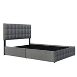 Upholstered Bed with 4 Drawers, Innerspring Mattress, Grey Linen