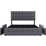 Upholstered Bed 140x200cm Storage, 4 Drawers, Adjustable Headboard, Linen Grey
