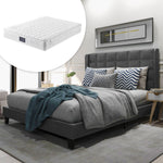 Upholstered Bed, Double with Slatted Frame, 140x200cm, Grey Linen (with Spring Mattress)