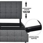 Upholstered Bed 140x200cm Storage, 4 Drawers, Adjustable Headboard, Linen Grey