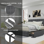 Upholstered Bed 140x200cm Storage, 4 Drawers, Adjustable Headboard, Linen Grey