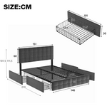 Upholstered Bed with 4 Drawers, Innerspring Mattress, Grey Linen