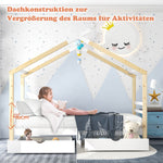 Children's Bed House Bed with Drawers, Solid Pine Wood, White + Wood Color