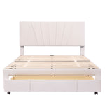 Upholstered Bed 140x200cm Slatted Base Headboard Large Drawer Flannel Beige