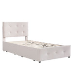 Upholstered Bed, 90x200cm with Slatted Frame & 2 Drawers, Beige Velvet