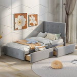 Upholstered Bed 90x200cm, Slatted Frame, Two Drawers, Adjustable Headboard, Velvet Fabric Grey