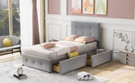 Upholstered Bed 90x200cm, Slatted Frame, Two Drawers, Adjustable Headboard, Velvet Fabric Grey